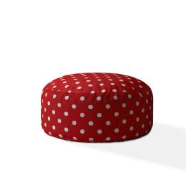 Indoor RETRO POLKA Bright Red/White Round Zipper Pouf - Stuffed - Extra Beads Included! - 24in dia x 20in tall