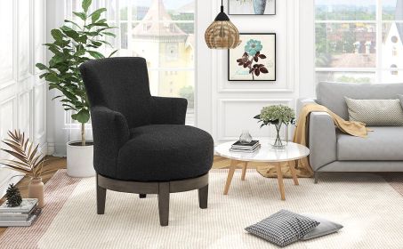 360 Degree Swivel Chair Wingback Accent Chair Elegant Upholstered Seating Durable Rubberwood Legs for Any Space, Black