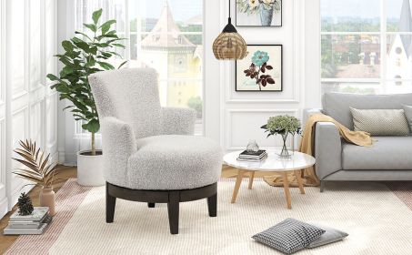 360 Degree Swivel Chair Wingback Accent Chair Elegant Upholstered Seating Durable Rubberwood Legs for Any Space, Light Grey