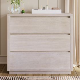 Modern Style Wood Veneer 3-Drawer Chest for Bedroom, Living Room, Stone White