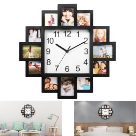 Photo Frame Clock Picture Collage 12-Picture Display Wall Clock Photowall Wall Hanging Home Decor