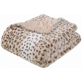 Printed Faux Rabbit Fur Throw, Lightweight Plush Cozy Soft Blanket, 60" x 70", Sand Leopard (2 Pack Set of 2)