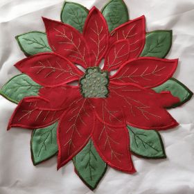 Christmas Embroidered Tablecloth Round Cover Towel (Option: Red Christmas Flower-35X50)