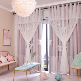 Nordic Simple Hollow Star Princess Wind Bedroom Blackout Curtains (Option: Pink grey-2mx2.7m hole punch)