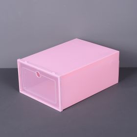 Flip Thickened Transparent Plastic Shoe Box (Color: pink)