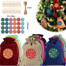 Linen Drawstring Christmas Gift Bag (Option: 6 Color German Stickers)