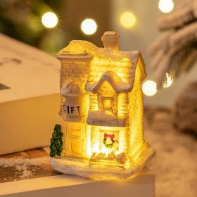 Christmas Decorations Resin Small House LED Luminous (Option: F Type White)