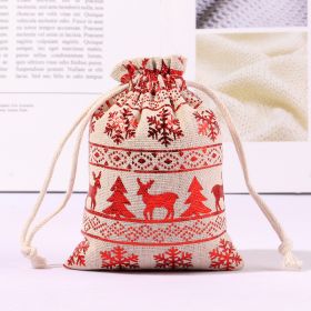 Cotton And Linen Bronzing Gift Bag Christmas Drawstring Bag (Option: Red Snowflake Elk 13x18CM)