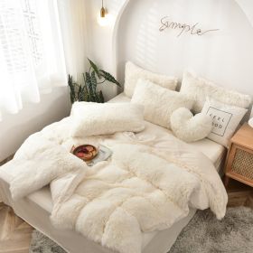 Mink Fur Four-piece Plush Rhinestone Velvet Duvet Cover (Option: Cream White-200x230cm)