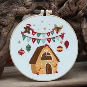 Christmas Cartoon Pendant Round Living Room Decoration (Option: Pancake House-With A 20cm Embroidery Frame)