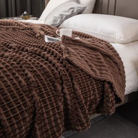 Milk Velvet Blanket Thickened Strip Cut Flower Flannel Blanket (Option: Cut Grid Dark Coffee Color-180 X200CM Cover Blanket)