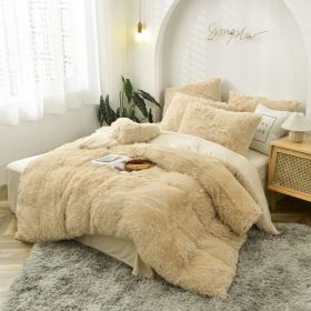 Mink Fur Four-piece Plush Rhinestone Velvet Duvet Cover (Option: Khaki-220x240cm)