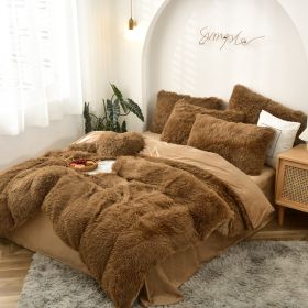 Mink Fur Four-piece Plush Rhinestone Velvet Duvet Cover (Option: Brown-220x240cm)