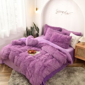 Mink Fur Four-piece Plush Rhinestone Velvet Duvet Cover (Option: Purple-220x240cm)