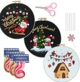 Christmas Cartoon Pendant Round Living Room Decoration (Option: 3 Sets-With A 20cm Embroidery Frame)