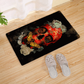 Halloween Flannel Floor Mat Bathroom Toilet Door Non-slop Mats Skull Absorbent Printing Floor Mat (Option: Halloween 210016-45x75)