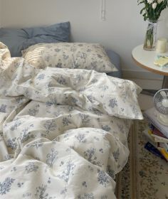 Cream Xia Zhi Ins Floral Vintage Cotton Four-piece Set (Option: Green Gardenia Floral-Fitted Sheet 1.8m)