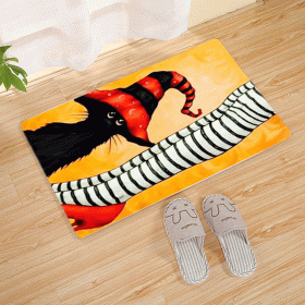 Halloween Flannel Floor Mat Bathroom Toilet Door Non-slop Mats Skull Absorbent Printing Floor Mat (Option: Halloween 210018-60x90)